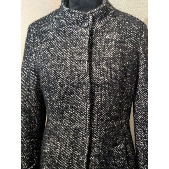 BUGATTI Luxury Blend Coat S 36 Alpaca Mohair Wool Black White Tweed - Picture 2 of 9